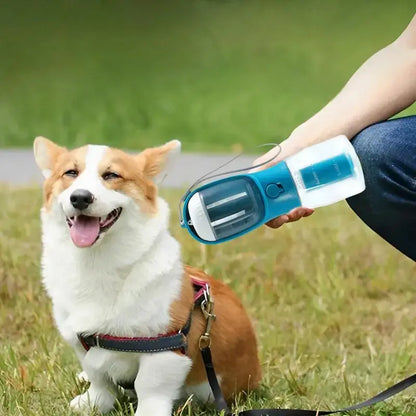 3-in-1 Portable Multifunctional Pet Water Bottle for Dogs with Dual Food and Water Storage, Waste Bag Dispenser, Rechargeable Flexible Shaft, Bat Dragon Plush Toy, Chirping Flapping Bird, Custom 3D Holographic Memorial Box, and Interactive Bungee