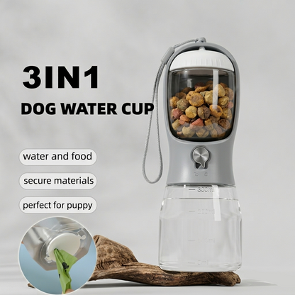 3-in-1 Portable Pet Water Bottle with Food and Water Storage