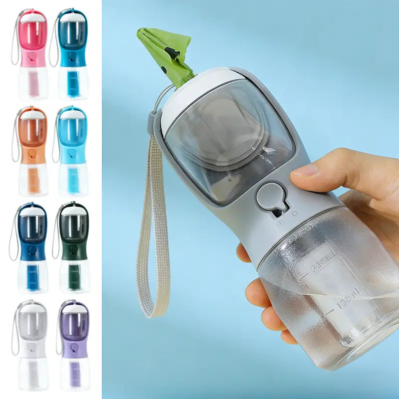 3-in-1 Portable Multifunctional Pet Water Bottle for Dogs with Dual Food and Water Storage, Waste Bag Dispenser, Rechargeable Flexible Shaft, Bat Dragon Plush Toy, Chirping Flapping Bird, Custom 3D Holographic Memorial Box, and Interactive Bungee