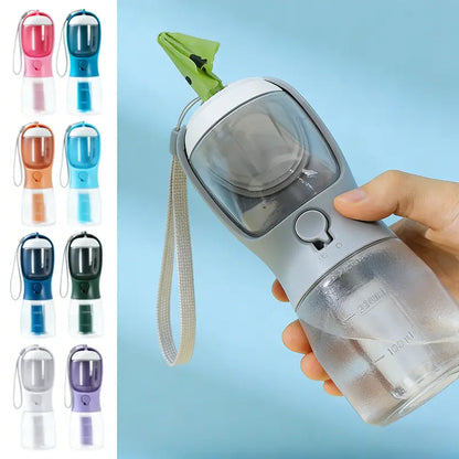 3-in-1 Portable Multifunctional Pet Water Bottle for Dogs with Dual Food and Water Storage, Waste Bag Dispenser, Rechargeable Flexible Shaft, Bat Dragon Plush Toy, Chirping Flapping Bird, Custom 3D Holographic Memorial Box, and Interactive Bungee