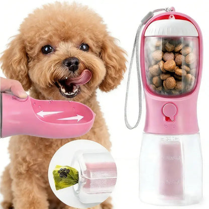3-in-1 Portable Multifunctional Pet Water Bottle for Dogs with Dual Food and Water Storage, Waste Bag Dispenser, Rechargeable Flexible Shaft, Bat Dragon Plush Toy, Chirping Flapping Bird, Custom 3D Holographic Memorial Box, and Interactive Bungee