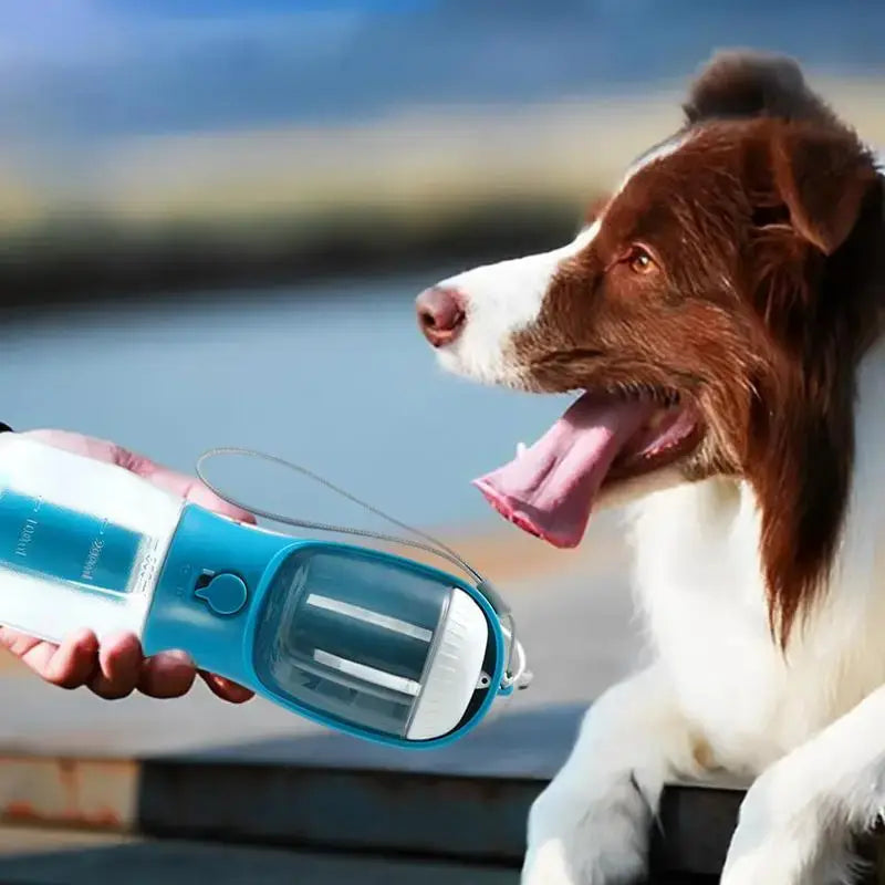 3-in-1 Portable Multifunctional Pet Water Bottle for Dogs with Dual Food and Water Storage, Waste Bag Dispenser, Rechargeable Flexible Shaft, Bat Dragon Plush Toy, Chirping Flapping Bird, Custom 3D Holographic Memorial Box, and Interactive Bungee